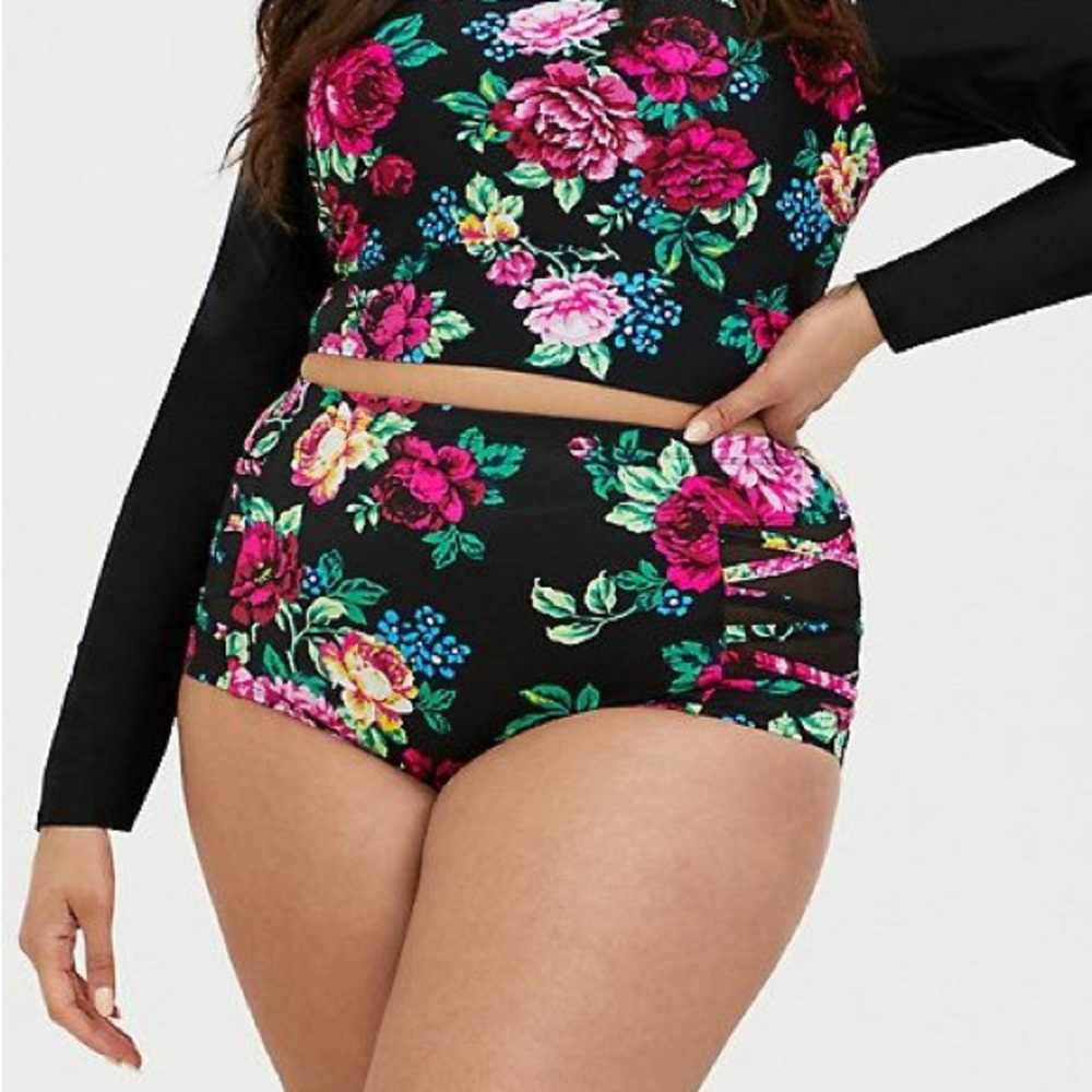Torrid High-Rise Lattice Floral Swim Bottom size 2